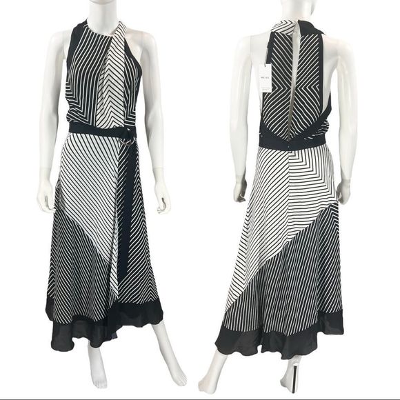 Reiss Black and White Geometric Midi Dress - Picture 5 of 6